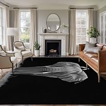 Rectangle Area Rug 5x8ft, Wild Close-up Elephant on Black Non-Slip Non-Shedding Floor Mat, Modern Bird Animal Art Washable Sturdy Carpet for Living Room Bedroom Home Decor