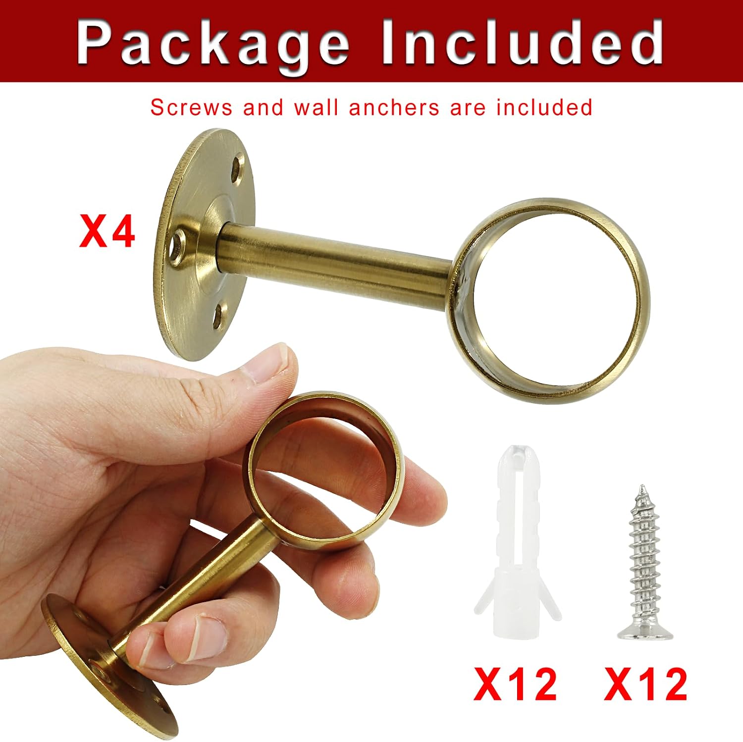 Biaungdo 1-1/4 Inch Ceiling-Mount Curtain Rod Brackets - Stainless Steel, Gold, 4Pcs