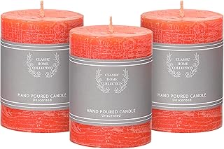 Fall Candles, 3x4 Inch Orange Pillar Candles Set of 3,Thanksgiving Decor Candles, Unscented Orange Pillar Candles Dripless Candle Long Burn Time for Thanksgiving, Fall Decorations for Home, Halloween