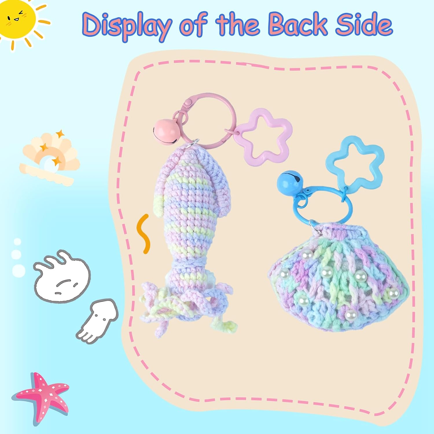 Handmade Crochet Ocean Animal Keychain Set Pink Blue Gradient Charms for Women Girls Boys - Image 5