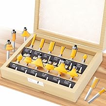 CSOOM 12-Piece Pro Woodworking Trimmer Bit Set, Carbide Router Set, 6mm Shaft Diameter Woodworking Router Bit Set with Wooden Storage Box