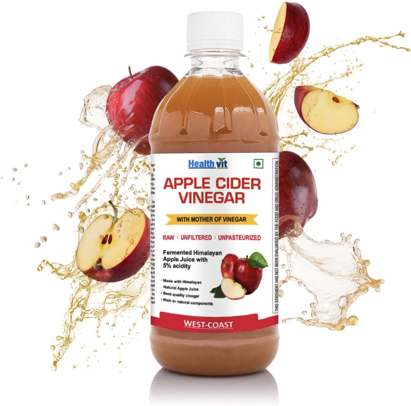 HealthVit Apple Cider Vinegar with Mother Vinegar, Raw, Unfiltered and Undiluted - 500 ml