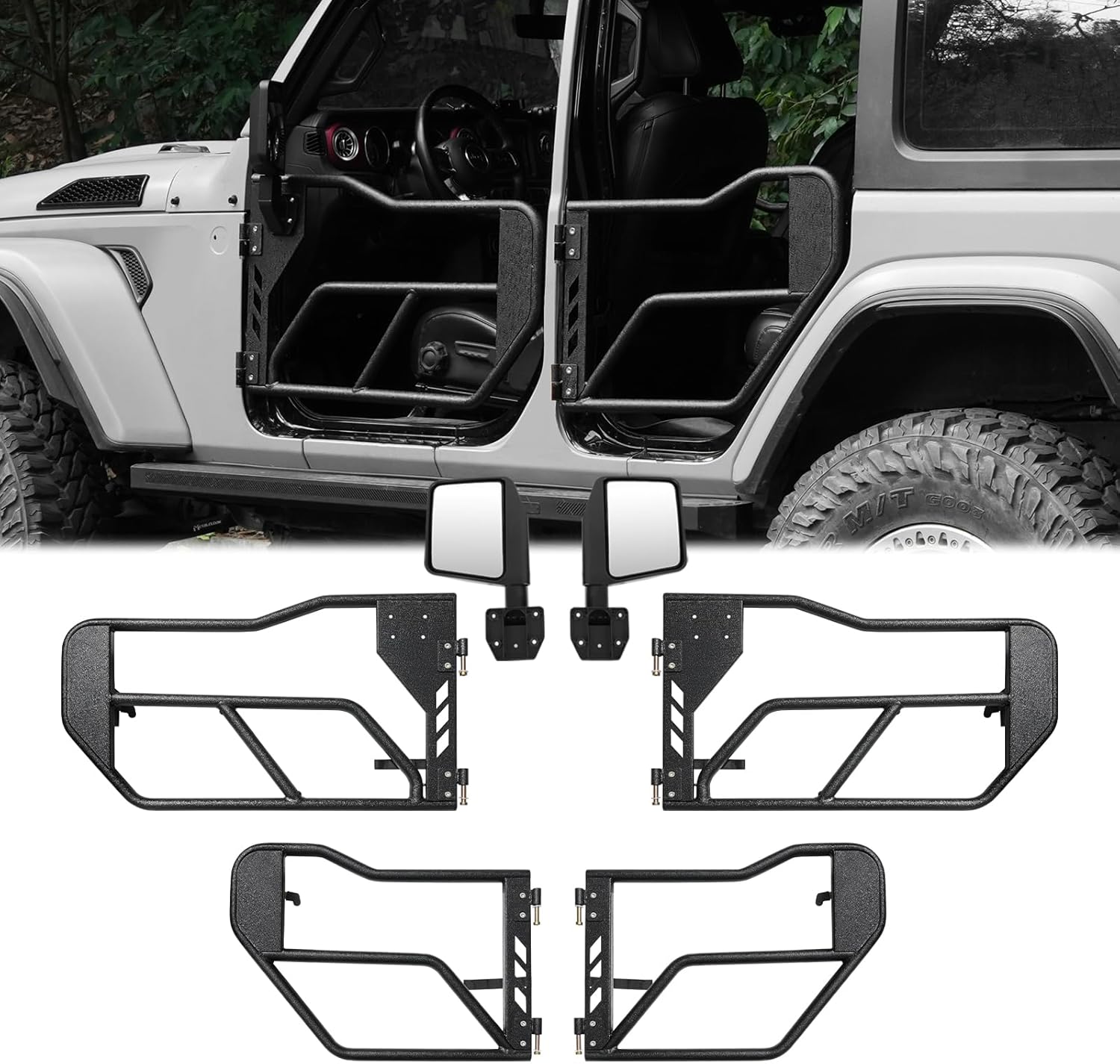Tube Doors Compatible with Jeep Wrangler JL JLU & Gladiator JT 4-Door Tubular Half Doors with Side View Mirrors, Off-Road Steel Door for Summer Trail Adventure