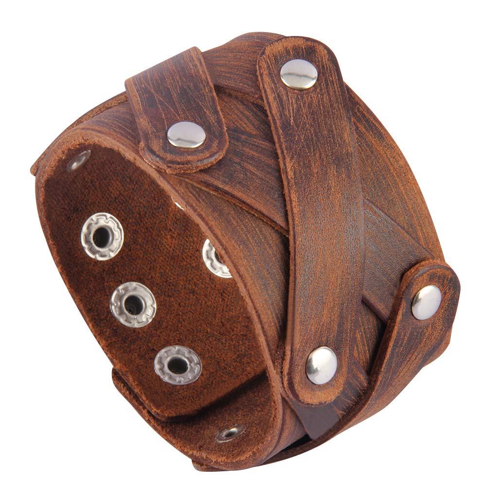 GelConnie Leather Cuff Bracelet Punk Braided Bracelets Rock Leather Wristbands Faux Mens Leather Bracelet Gothic Viking Bangle Adjustable Wrap