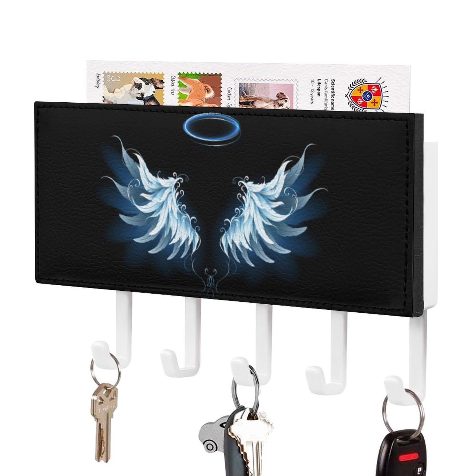 NCLQVJXZKHW Blue an-gels-Wings Key Holder with 5 Hooks Key Hooks Wall Mounted Key Racks Key Hanger Organiser Shelf