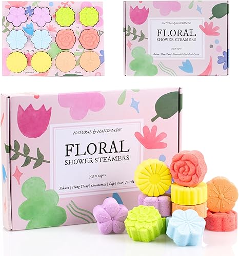 Paquete de 12 vaporizadores florales para ducha, tabletas de ducha de aromaterapia, aroma floral natural, regalo de mimos con temática floral para