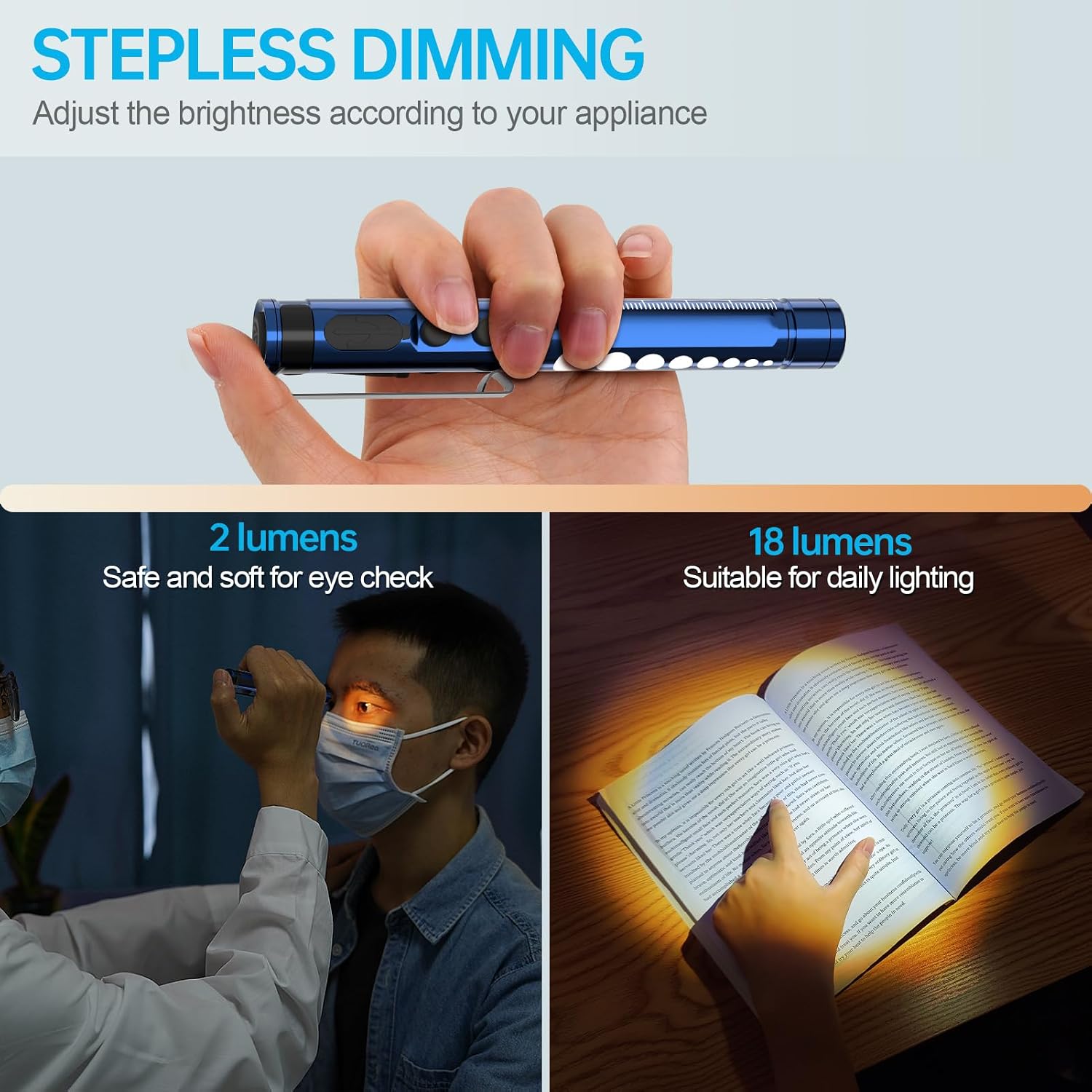 Pen Light for Nurse, Rechargeable LED Medical PenLight, Warm/Cool White & Stepless Dimming, Portable Medical PenLight for Nurse, Doctor, First Aid, EMT, Nursing,Nursing Student (Dark Blue)