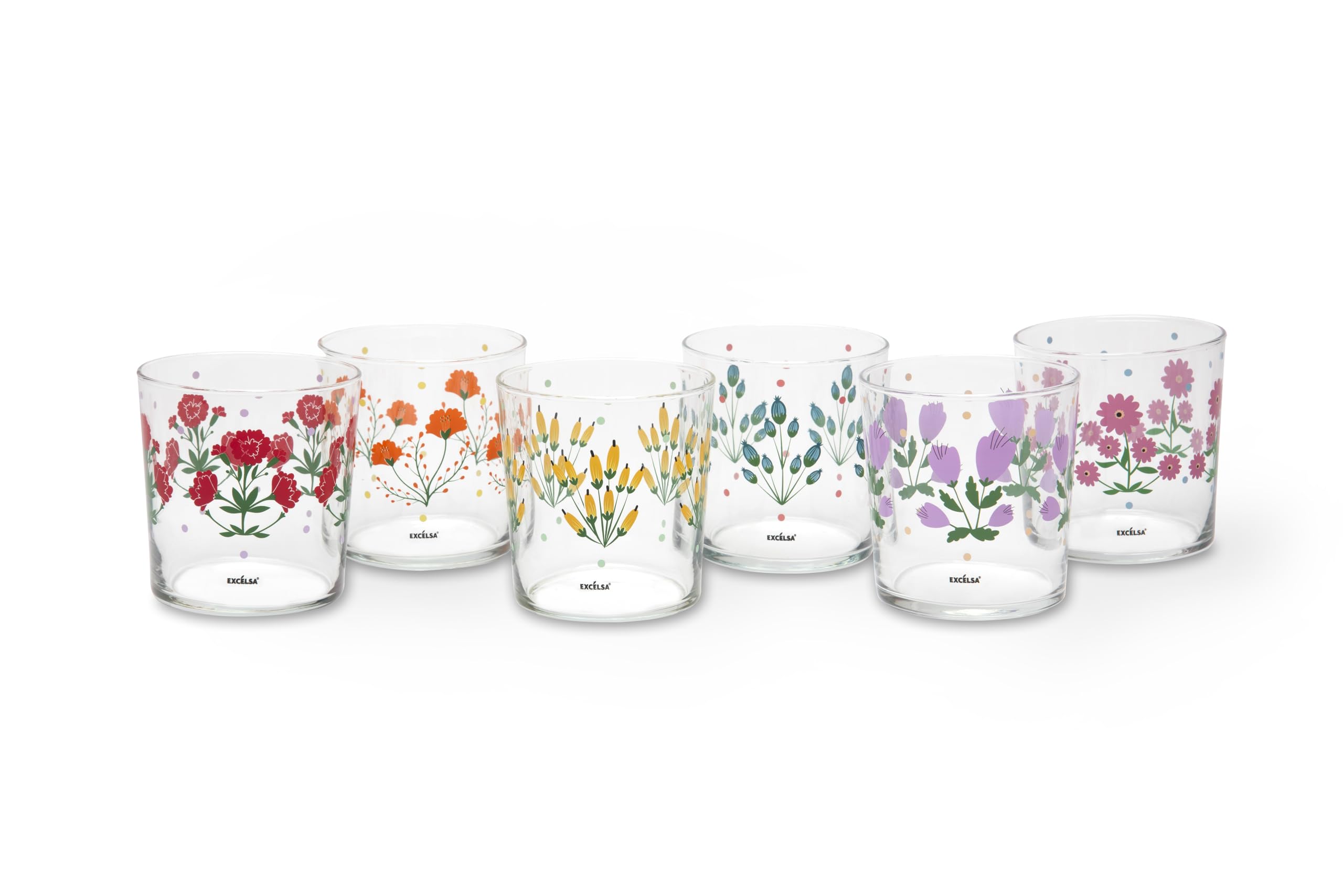 Excelsa Arles - Juego de 6 vasos de agua, cristal, capacidad 350 ml, multidecoración