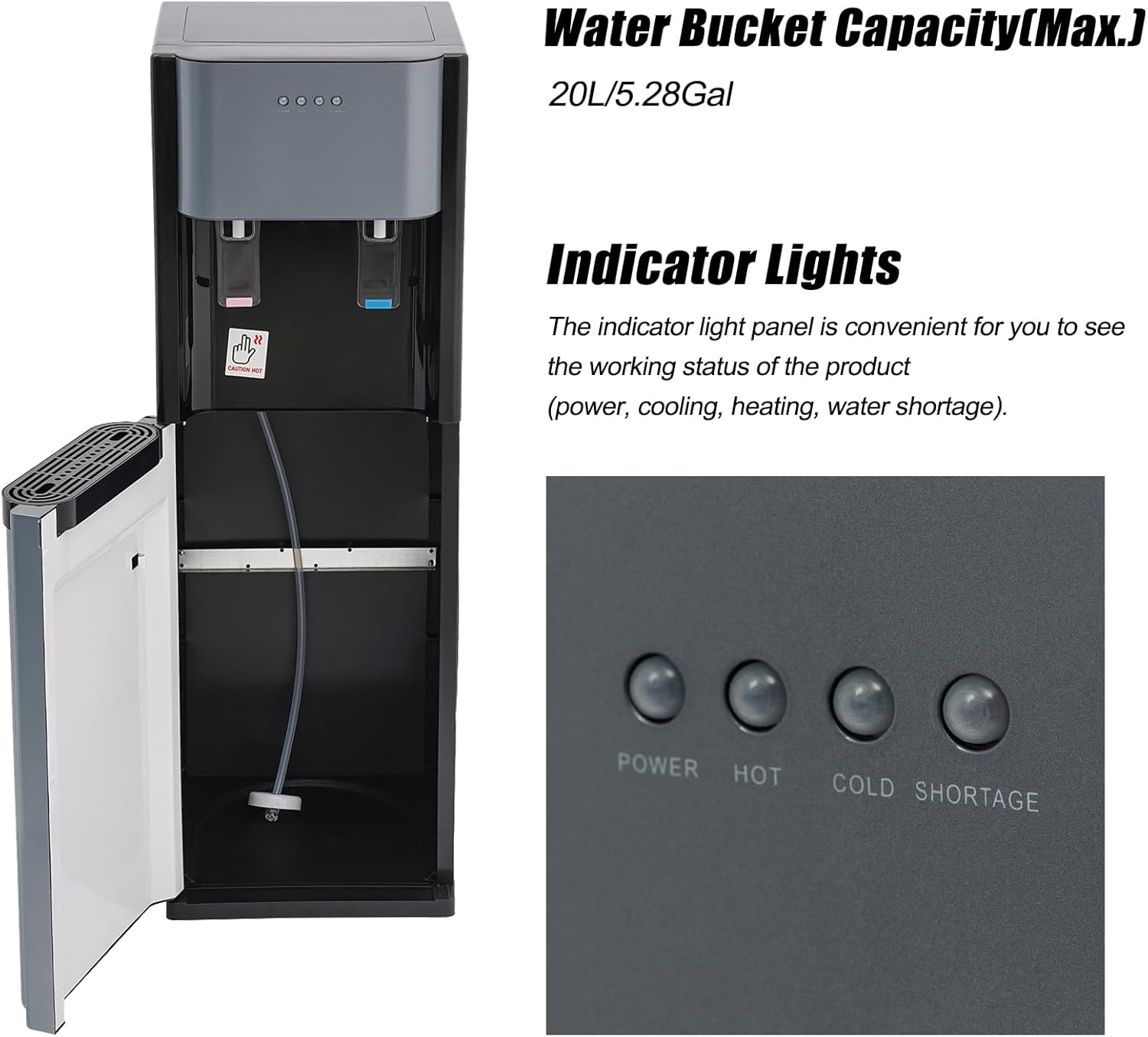 Bottom Loading Water Dispenser, Hot & Cold Water Dispenser for 5.28 Gal and Below Bottle, 450W Heating/70W Cooling, 110V (Gray)