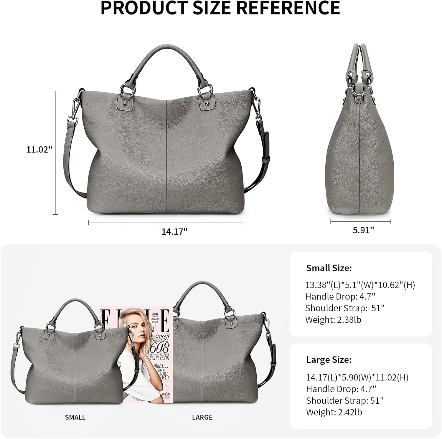 Kattee Women's Soft Leather Tote Bag, Top Satchel Purses and Handbags - Image 5