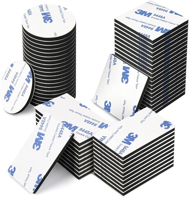 Double Sided 3M Adhesive Pads, 60pcs Foam Tape Pads with 3M Adhesive, Sticky Self-Adhesive Pads Replacement Mounting Tape for Picture, Car, Home, Office Accessories