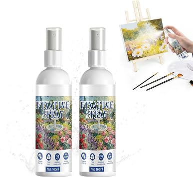 Ninnyi 2 Pcs Fixative Spray for Pencil, Charcoal and Pastel Drawings, 100ml Art Fixative Spray for Watercolor, Oil, Acrylic, Ink Paints