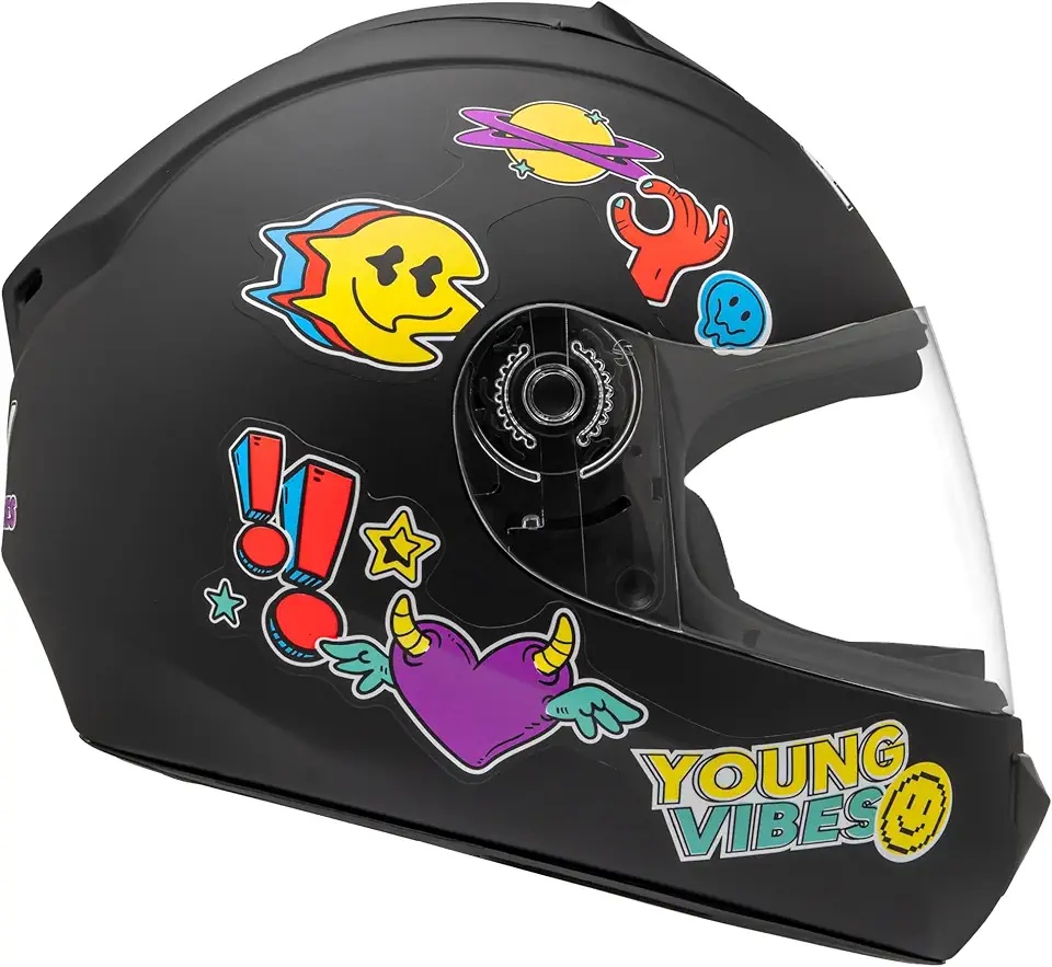 Capacete Moto Infantil Criança Fly Young Vibes Preto Fosco Colorido