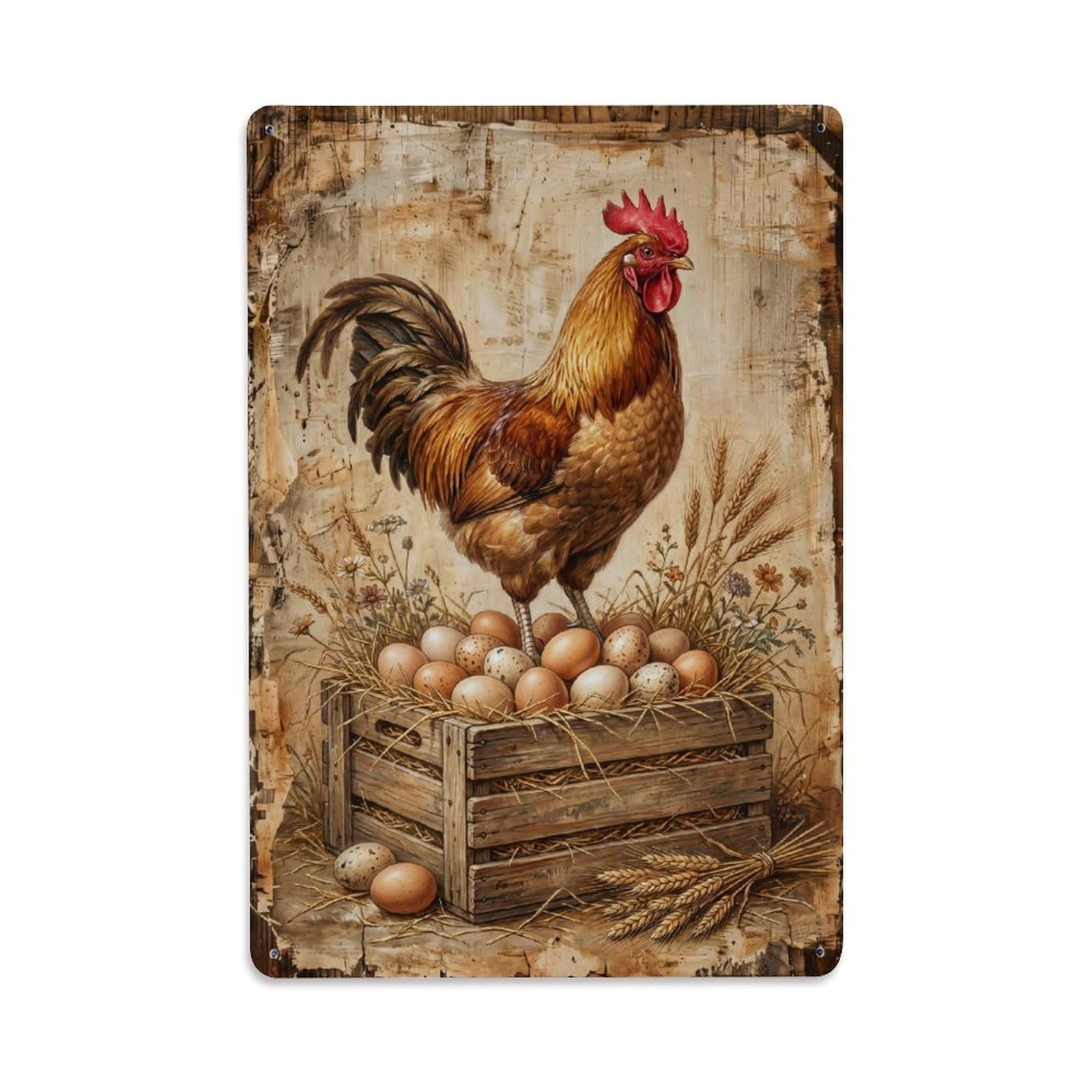 Vintage Rooster Farm Fresh Eggs Vintage Metal Tin Sign Plaque Wall Decor for Cafe, Club, Garden Metal Poster 8x12Inch