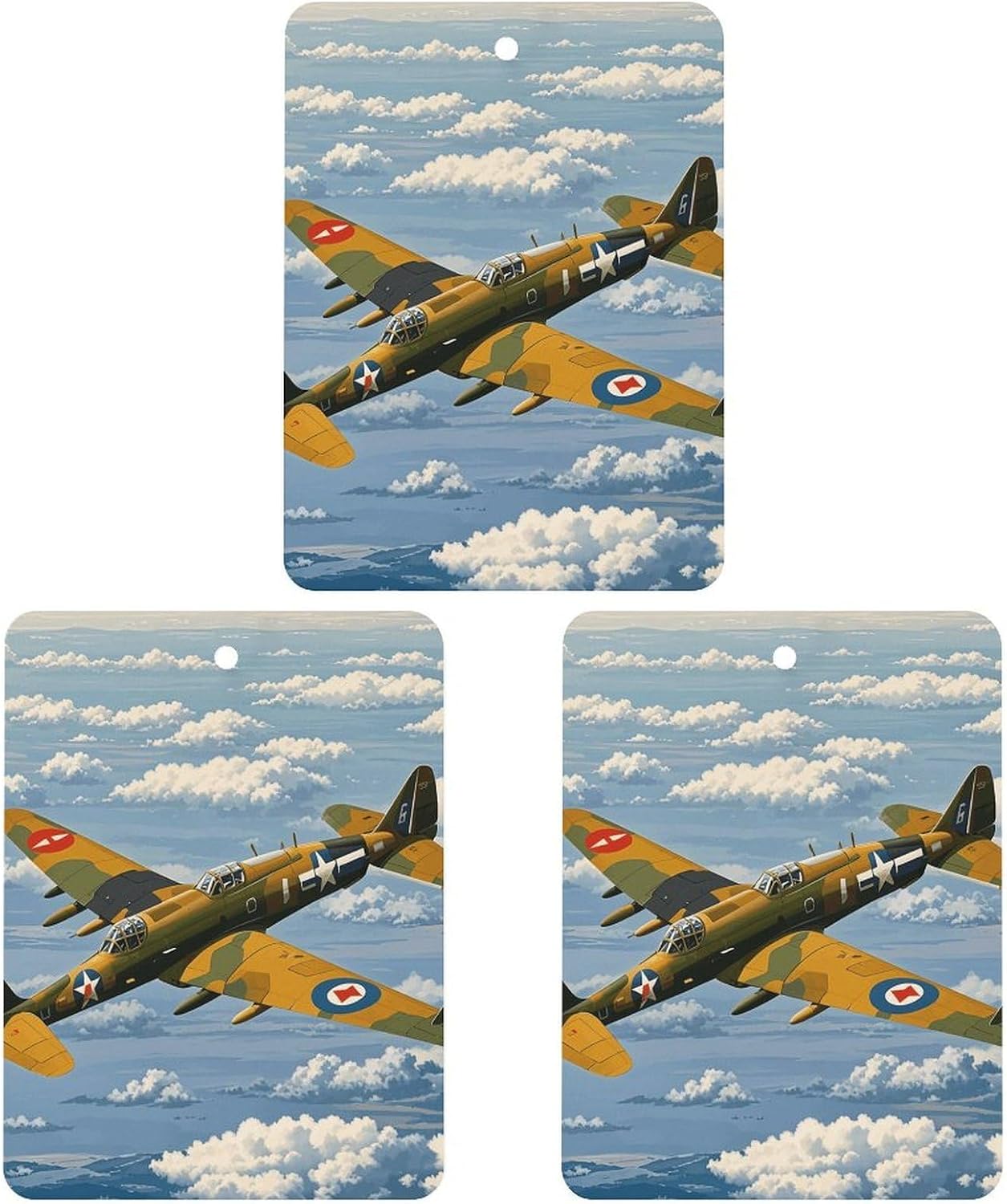 3PCS World War 2 Aircraft Car Air Freshener Hanging Scented Cards Cute Gray Car Fresheners Long Lasting New Cars Scents for Women Men Natural Air Freshener with Lanyard Automotive Freshie