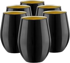 TREND FOR HOME Phoebe Great Gatsby Water Glass 580ml - Set of 6 Large Cocktail Glasses for Soft Drink and Juice, Black/Gold