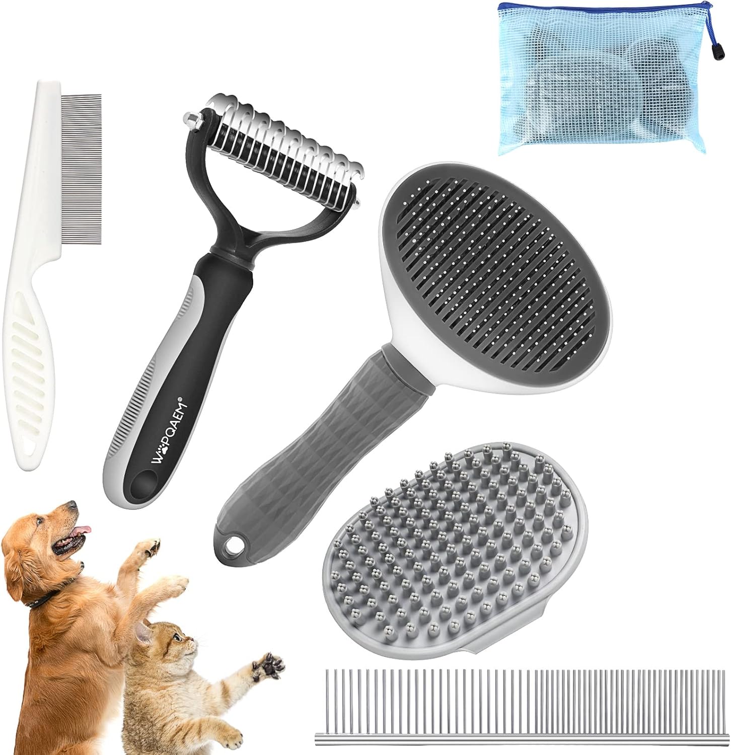 WOPQAEM 5 in 1 Dog Grooming Kit, SelfCleaning Slicker Brush for Dogs