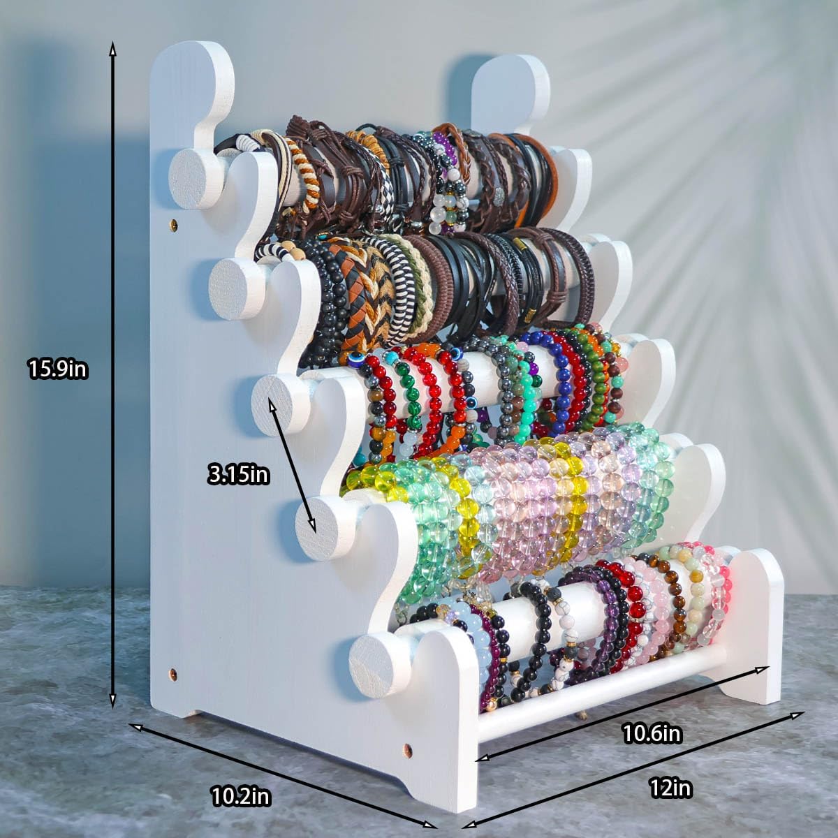 5-Tier Wooden Bracelet Holder – Portable Jewelry Display Stand for 120-150 Bangles & Scrunchies – for Vendors, Retail Stores, Craft Shows & Home Storage (white)