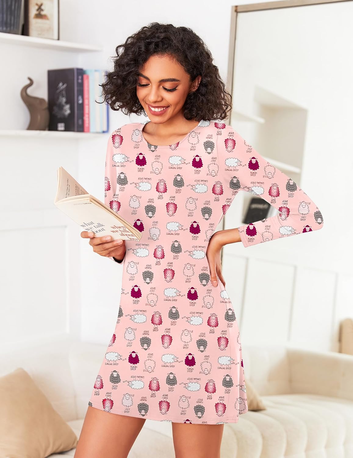 Ekouaer 2 Pack Nightgowns for Women Long Sleeve Night Gowns Women Night shirt Pj Dress Nightshirts Sleepwear - Image 3