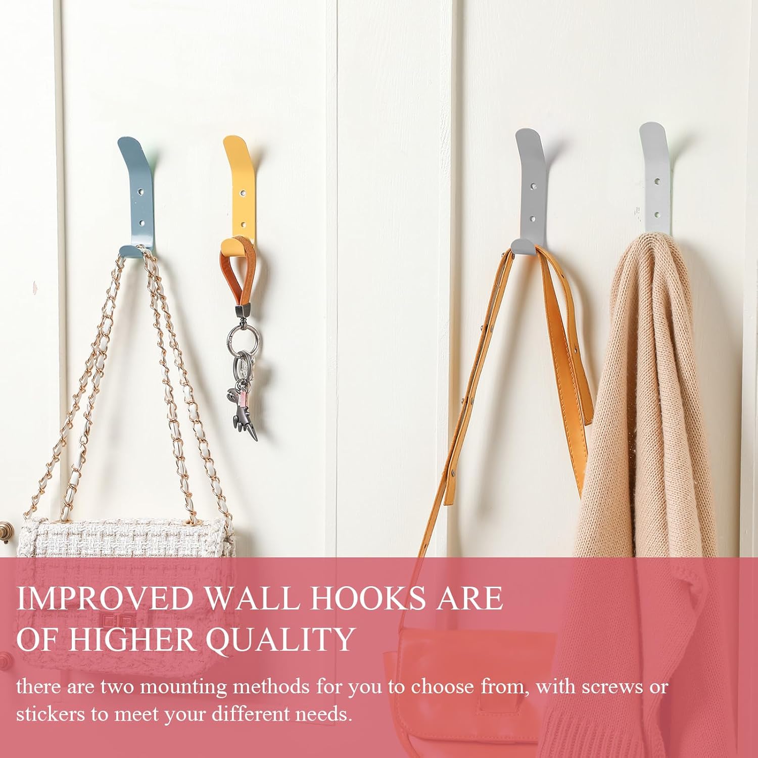 Leinuosen 6 Pack Cute Kids Coat Wall Hooks Colored Double Hook Steel Wall Rack Decorative Nordic Style Coat Utility for Keys Hat Nursery Bedroom and Bathroom(Colorful) - Image 4