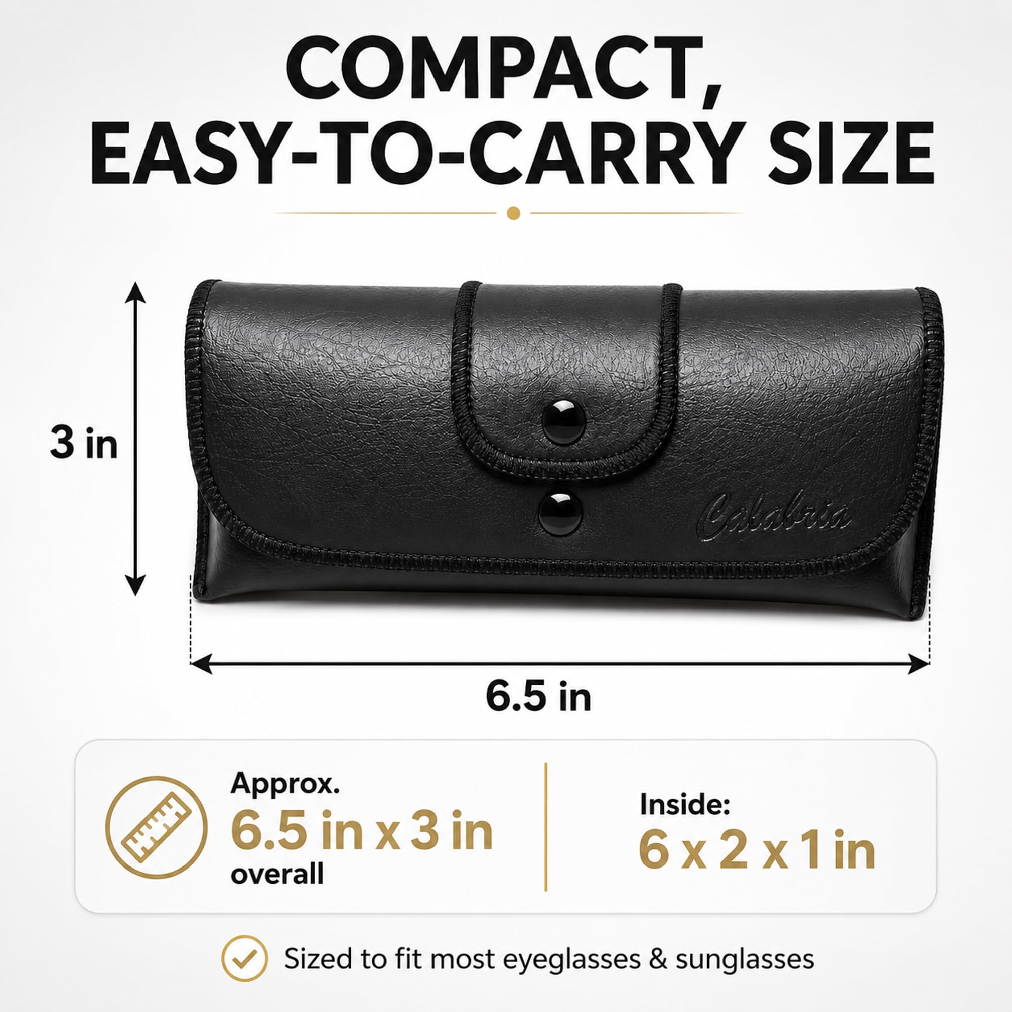 Calabria Double Snap Belt Loop Eyeglass Case PU Leather Black
