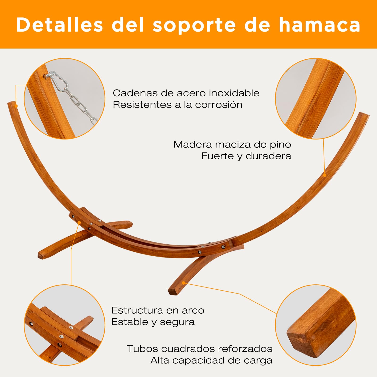 Hamaca Doble con Soporte de Madera, Carga 200 kg
