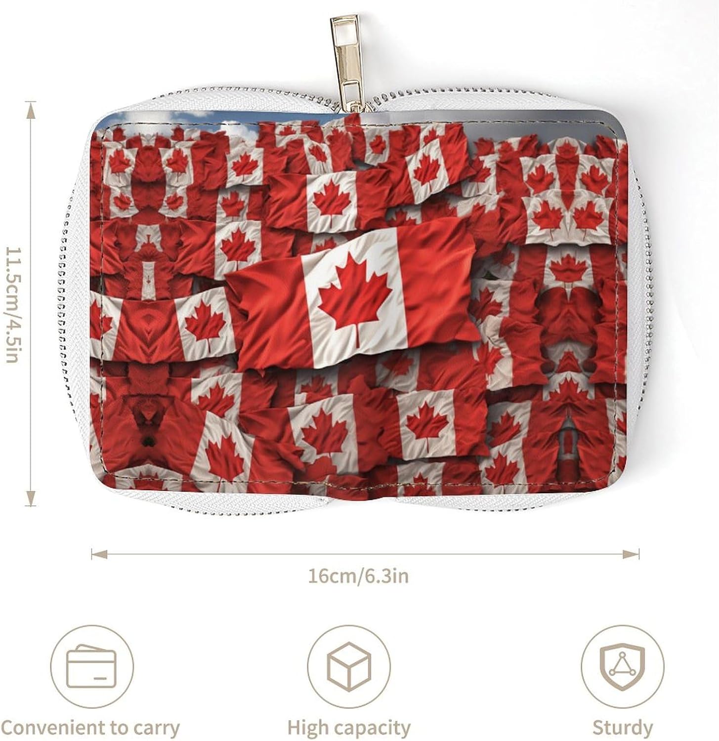 Leather Card Organizer Case Card Wallet Credit Card Holder Canadian Flag Printed Zipper Card Cases Holder for Women Men