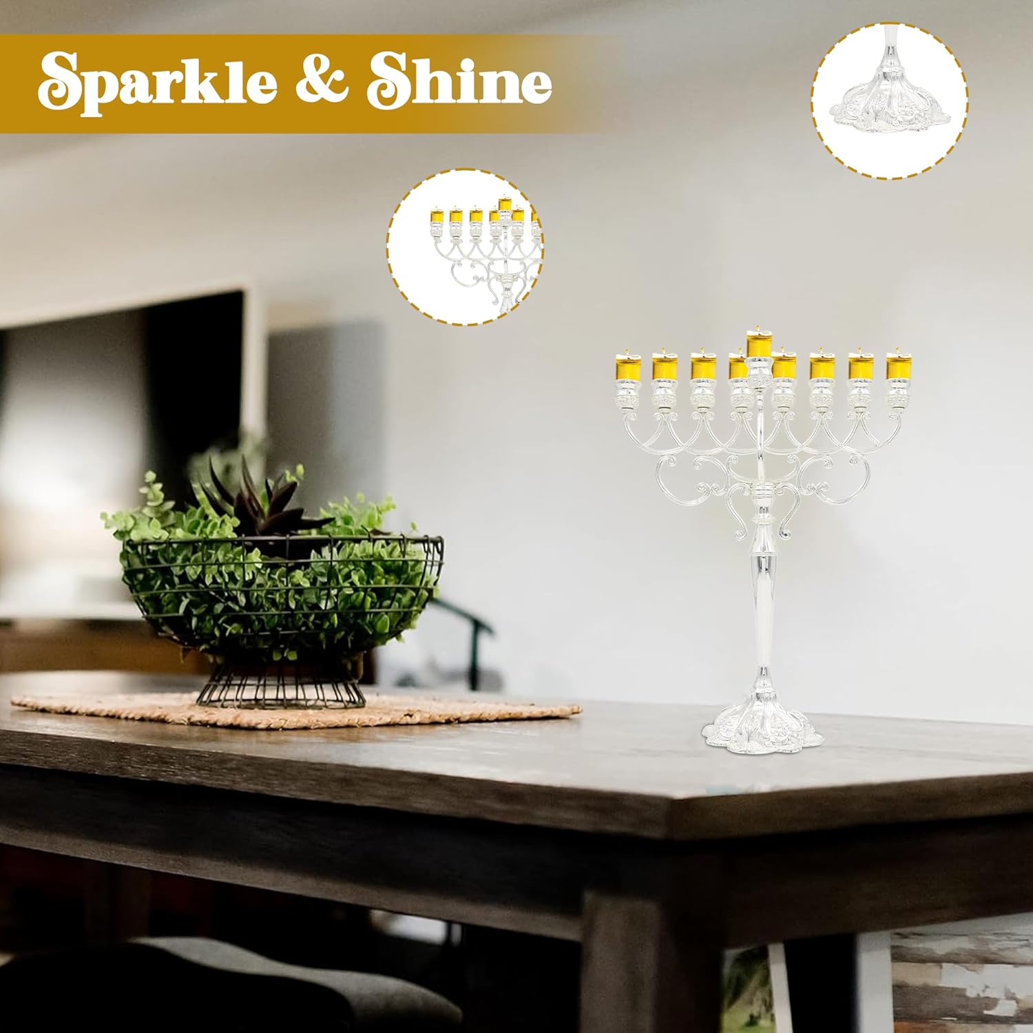 Majestic Giftware Silver-Plated Chanukah Oil Menorah - Classic Design (MN-HA140) | Fits Standard Chanukah Oil Cups and Large Candles | Durable & Long-Lasting Quality | Hanukkah Menorah - 13.5” High