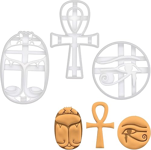Juego de 3 cortadores de galletas con temática del Antiguo Egipto (diseños: Ankh, ojo de Horus y escarabajo), 3 piezas - Bakerlogy