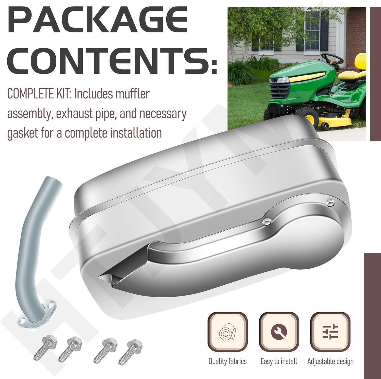 AM138423 Lawn Tractors Muffler W/Exhaust Pipe & Gasket, Replaces AM138423 GX20802 GX24805, Compatible with JD Lawn Tractors 102, 105, 115, L1742, L17.542, 1642HS, 1742HS