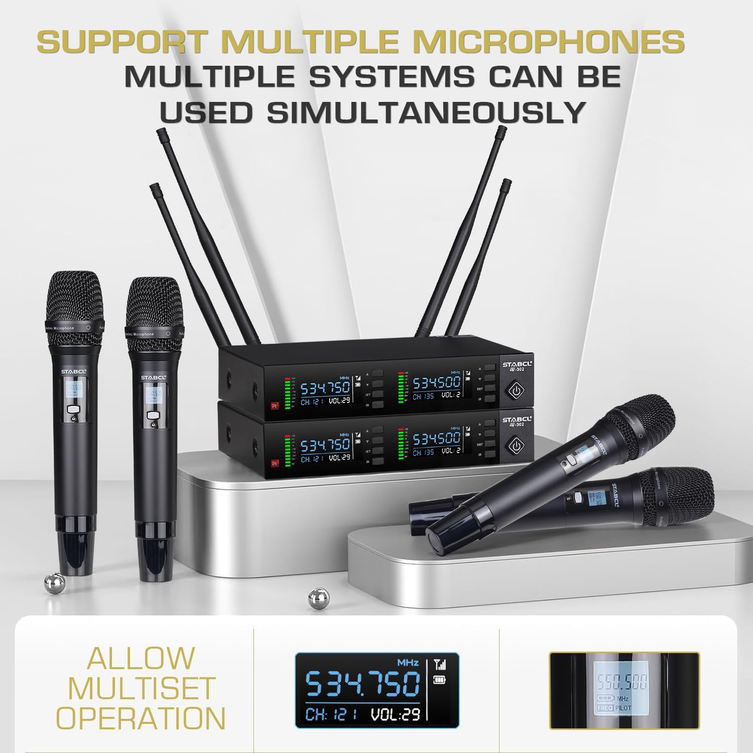 Professional Dual Wireless Microphones System Auto Scan, UHF 2X100 Channel Metal Wireless Microphone for Singing, Dj, Church, Karaoke, Handheld Vocal Dynamic Cordless Mic Long Range 300Ft - Image 6