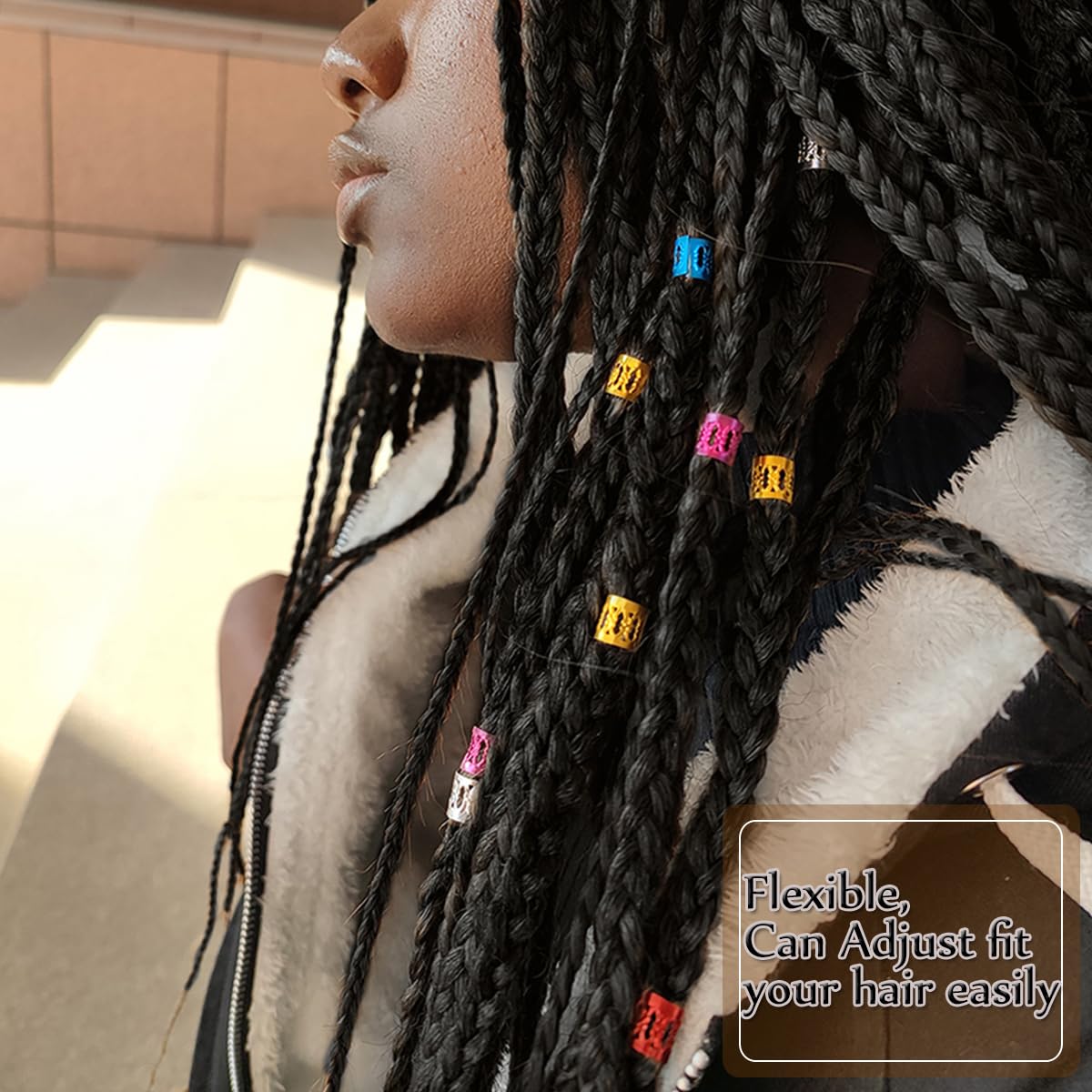350 piezas de joyería para el cabello para trenzas, cuentas de rasta, decoración de cabello, clips de anillos de aluminio, puños de metal ajustables, accesorio para el cabello para trenzar 4