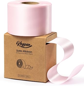 Keypan Light Pink Satin Ribbon 2.5 Inch Double-Faced Valentines Day Ribbons for Flower Bouquet Gift Wrapping Party Decor Wedding Invitation DIY Craft, 25 Yards