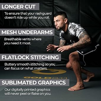 Gold BJJ Jiu Jitsu Rashguard - Camo Rash Guard Compression Shirt for No-Gi, Gi, MMA