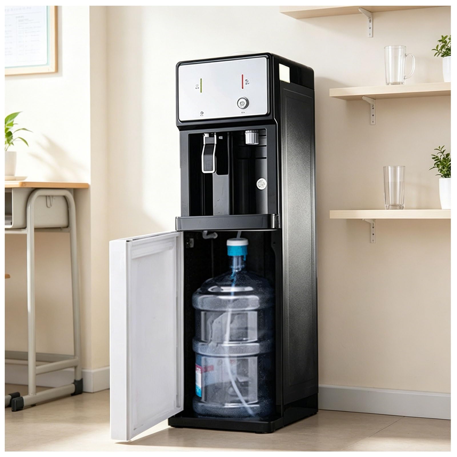 Distributore di acqua calda e fredda autoportante con indicatore di acqua bassa, refrigeratore d'acqua da pavimento per una facile preparazione di tè e caffè, design con riempimento inferiore
