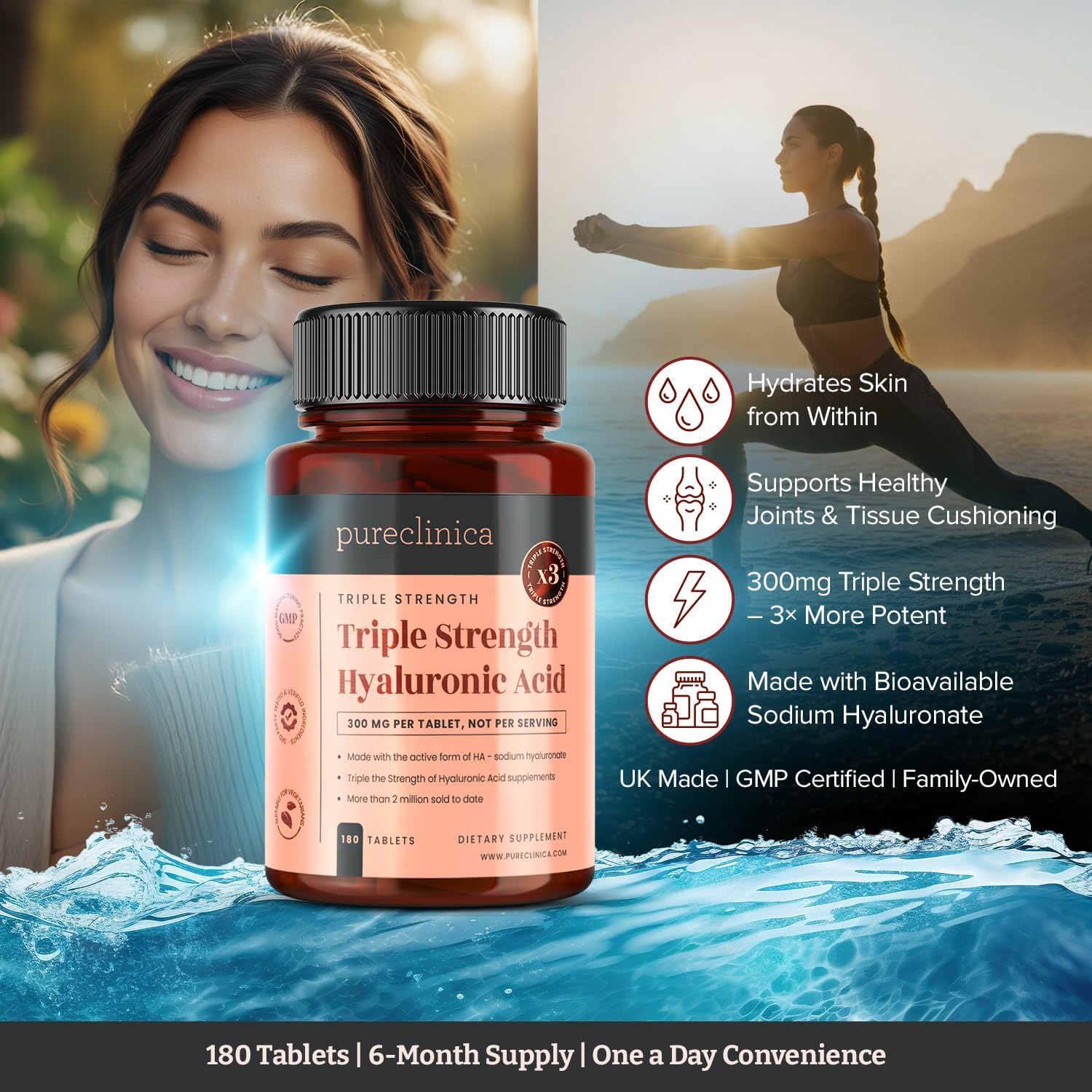pureclinica Hyaluronic Acid 300mg x 360 Tablets (2 Bottles of 180-12 Months Supply). Triple Strength Hyaluronic Acid. 300% Stronger Than Any Other HLA Tablet. - Image 4