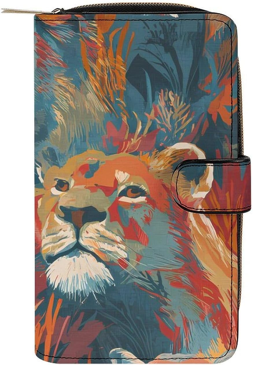 Tie-Dye Lion Floral Womens Wallet for Men Slim Purse Clutch Handbag with Card Holder