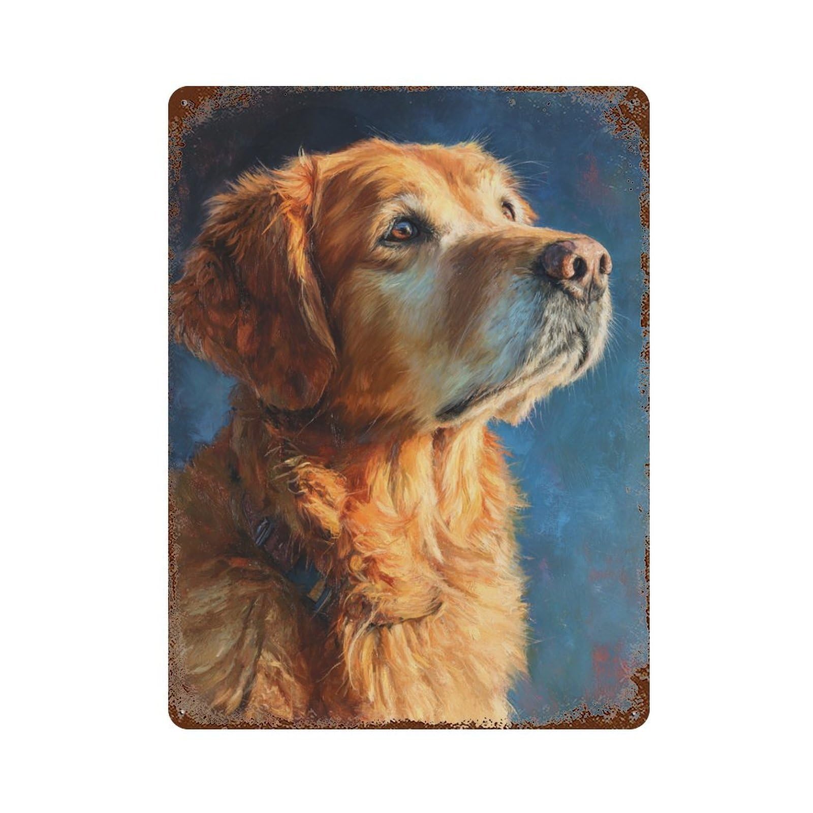 Golden Retriever Dog Painting-2 Rusty Metal Tin Sign 15.7"x11.8", Ideal for Office, Studio And Wall Decor