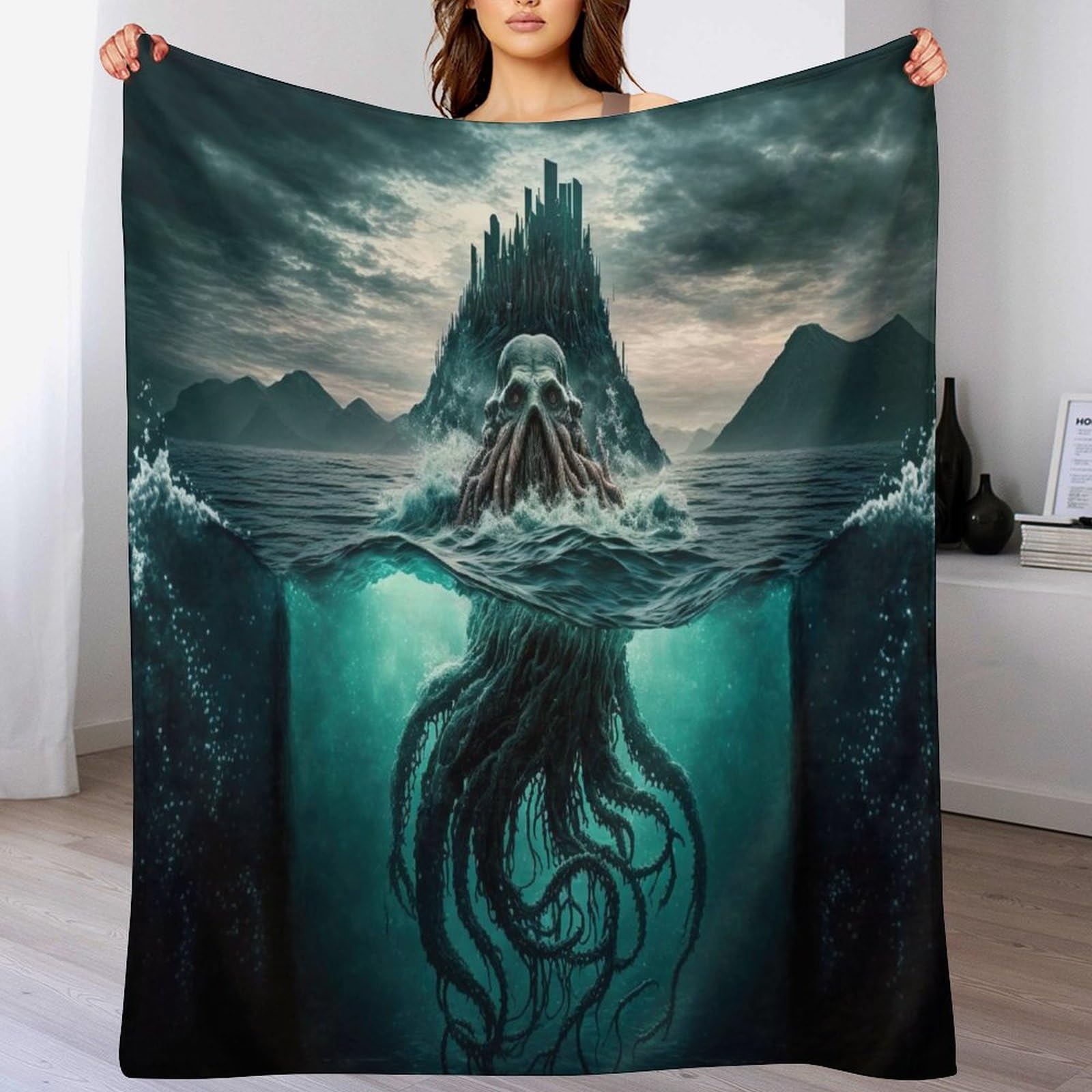 Manta de monstruo marino para tardes de pelicula en el sofa y lectura acogedora en invierno