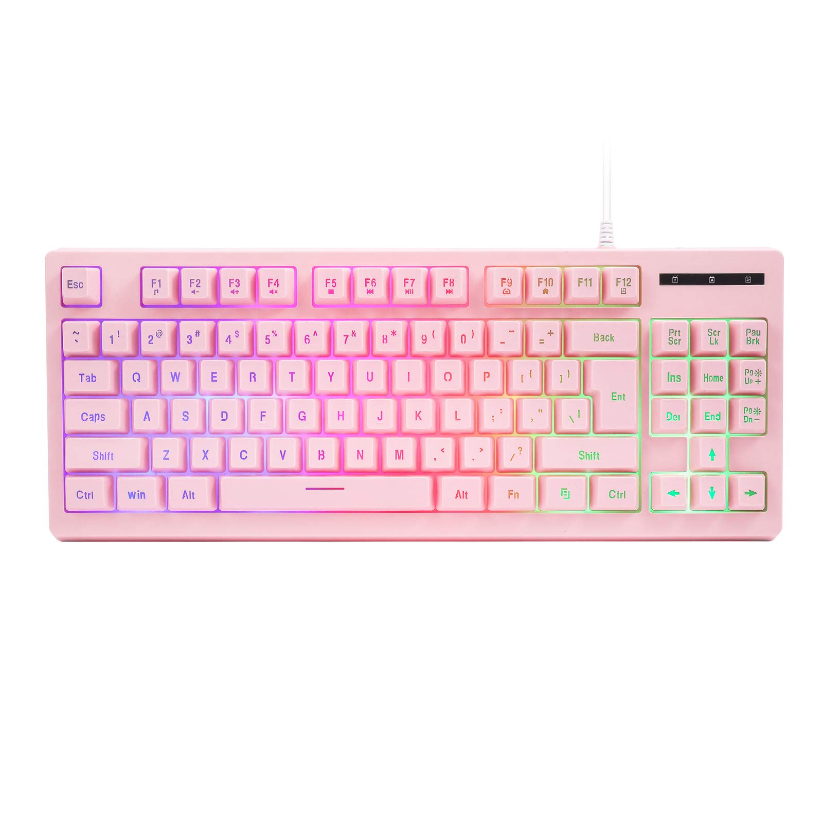 CQ87 Gaming Keyboard USB Wired Floating Keyboard, Quiet Ergonomic Water-Resistant Mechanical Feeling Keyboard, Rainbow LED Backlit Keyboard for Desktop, Computer, PC
