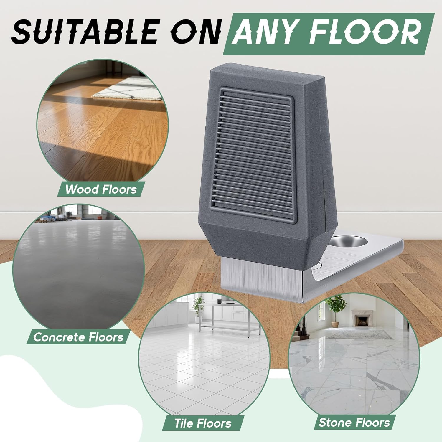 Moxweyeni 2 Pack Floor Door Stop Angle Door Stopper Floor Mounted Heavy Duty Base for Doors with up to 2" Gap Comes with Rubber Bumper Stainless Steel Screws Suitable for Wood Concrete Floors (Grey)