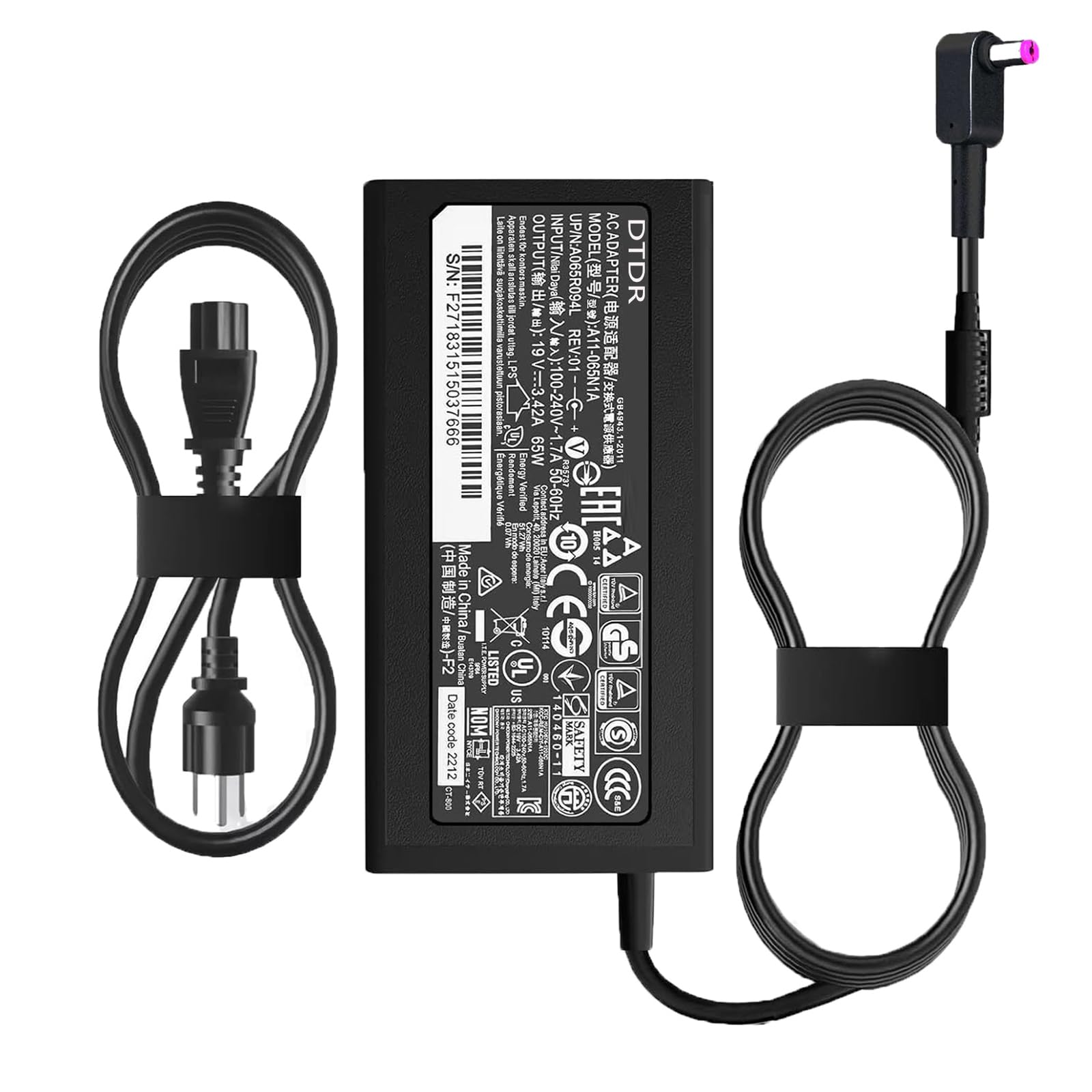 65W 45W AC Charger Compatible with Acer Aspire E1 E3 E5 E11 E14 E15 E17 ES1 F15 Acer Aspire 3 Aspire 5 Acer Aspire V3 V5 V7 VN7 V15 Aspire R3 R7 S3 19V 3.42A Laptop Power Adapter