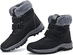 Snow Bottes pour femmes, Chaussures d'hiver imperméables à l'extérieur, Doublure artificielle confortable et Bottes plates anti-dérapantes à boucle magique pour femmes.