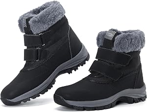 Snow Boots for Women, Outdoor Waterproof Winter Shoes, Comfortable Artificial Fur Lining, and Women's Magic Buckle Anti Slip Warm Flat Boots.