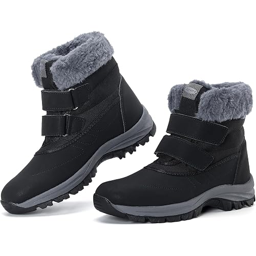 Womens Warm Fur Lined Winter Snow Boots Waterproof Ankle Mid-Calf Booties Outdoor Anti Slip Magic Buckle Comfortable snow shoes for women