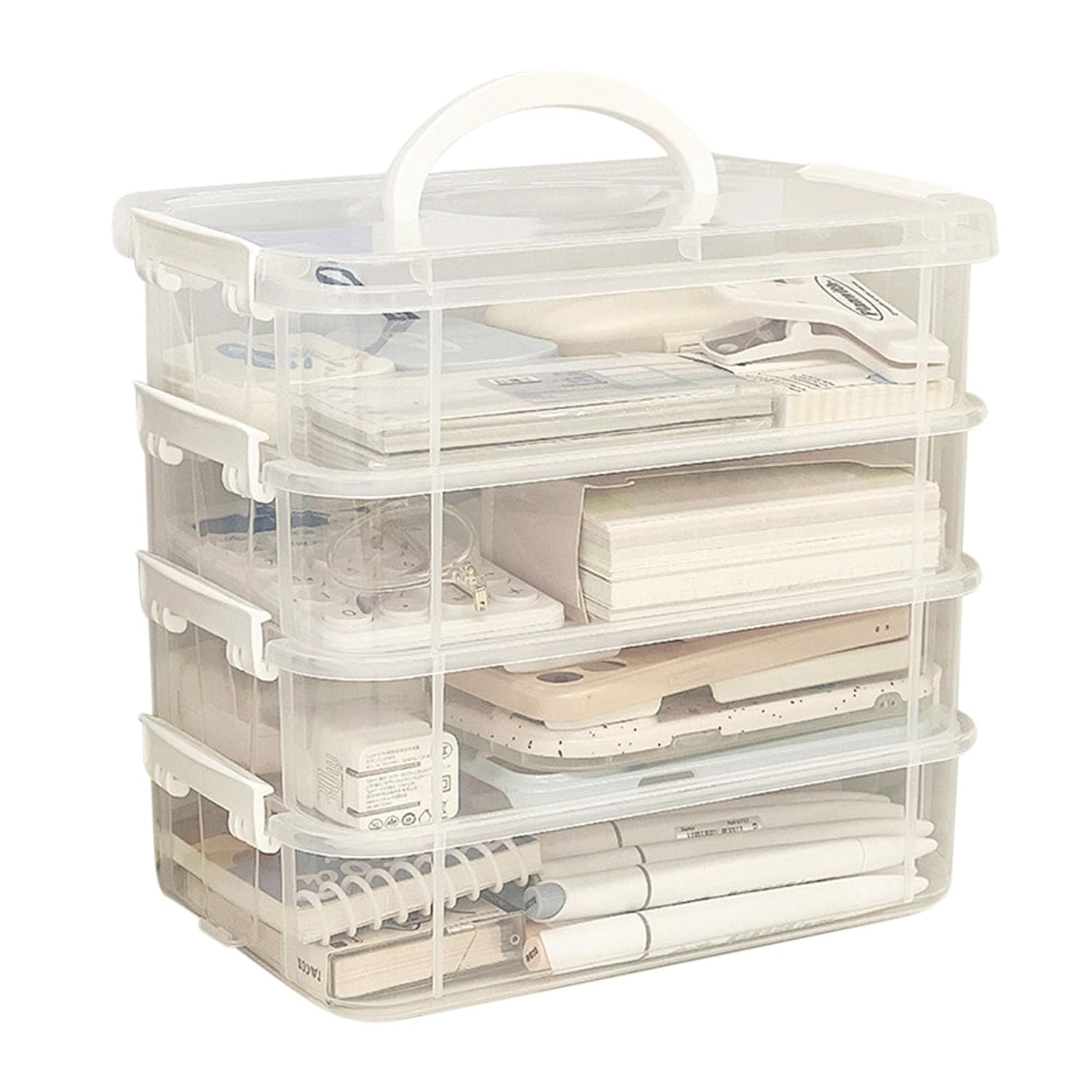 4-Tiers Plastic Storage Box Stackable Storage Bins With Lids Handle Clear File Box Plastic Parts Tools Sorting Plastic