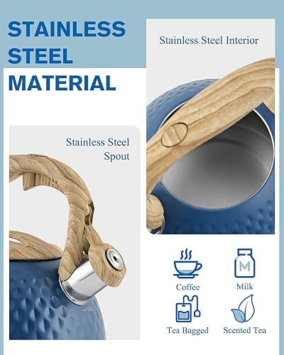 Miniatura 4 de Tetera de 2.5 cuartos de galón, silbato fuerte, hervidor de agua de acero inoxidable de grado alimenticio para estufa con mango ergonómico