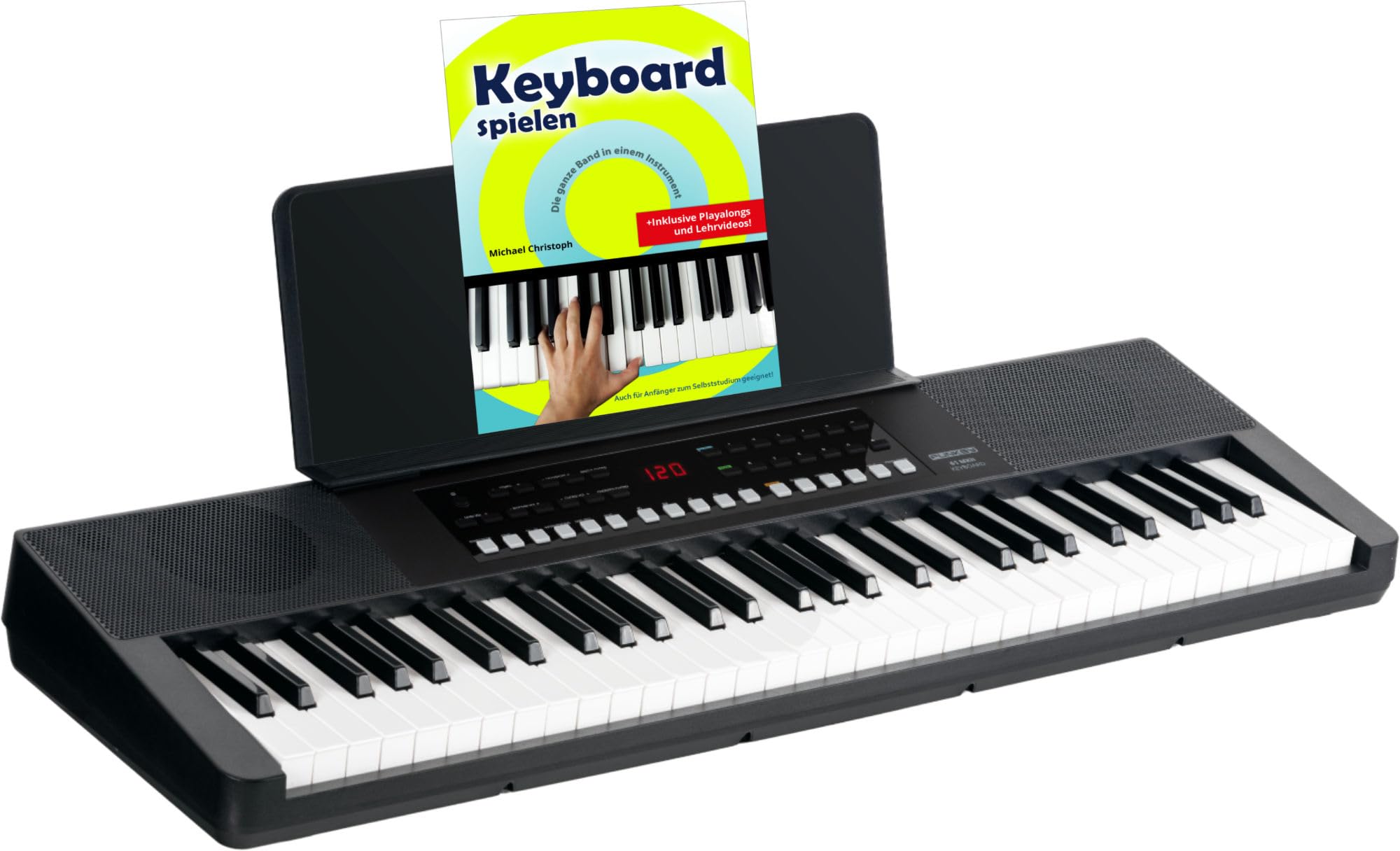 FunKey 61 MKII Keyboard Set mit Keyboardschule - 61 Tasten 300 Sounds 300 Rhythmen 80 Demo Songs USB to Host Lernfunktion Metronom Kopfhöreranschluss inkl Lehrheft - Schwarz