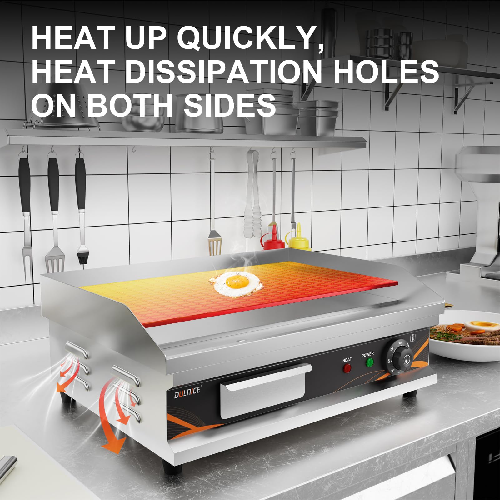 Plancha Électrique Professionnelle en Acier Inox 54x40cm, 3000W | Commerciale Plancha Electrique de Cuisson Grill, Thermostat Réglable 50-300°C, Grill de Table pour Restaurant et Maison