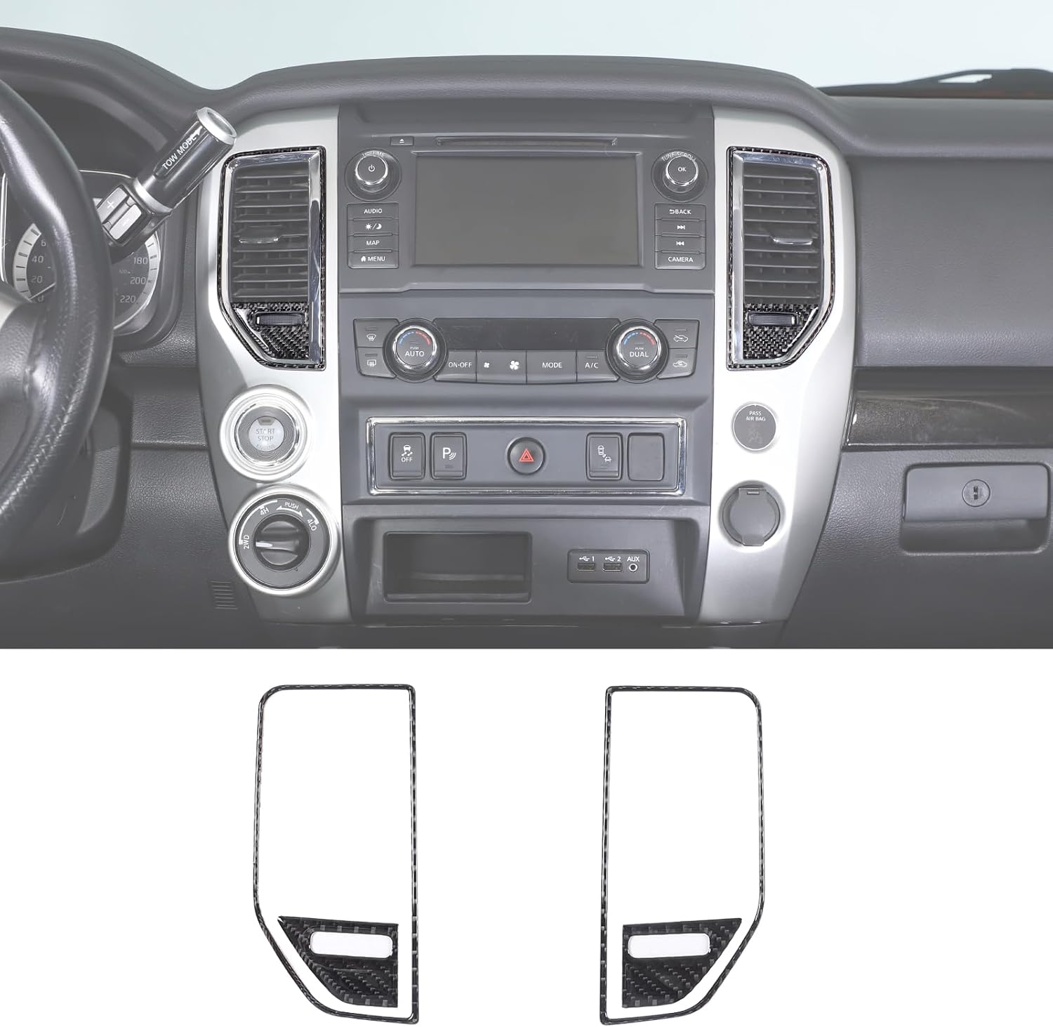 Soft Carbon Fiber Center Console Air Vent Trim Cover Fit for Nissan Titan 2016-2023, Dashboard Air Vent Outlet Decoration Sticker Accessories, 4PCS(Black)